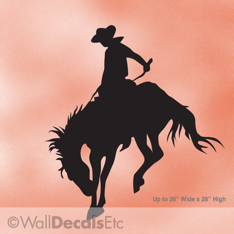 Cowboy Decor Vinyl Wall Decal, Bucking Bronco Rodeo Horse, Old west