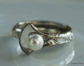 VINTAGE Silverspoon Ring - ROSEMARY 1919 - Swarovski Pearl, Boho Chic