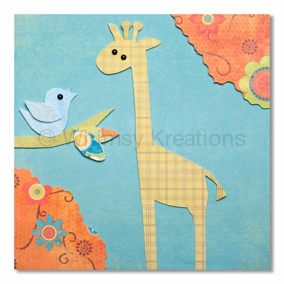 Giraffe and Bird Print - Whimsical Nursery Art, Children's Art