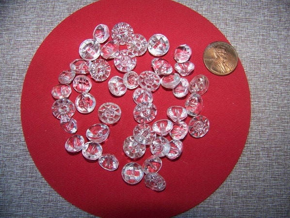 Lot of 42 Small Clear Glass Vintage Buttons