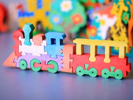 Puzzle Train. Wooden toys, wooden puzzle, eco-friendly handmade toys for babies, children, kids, boys and girls