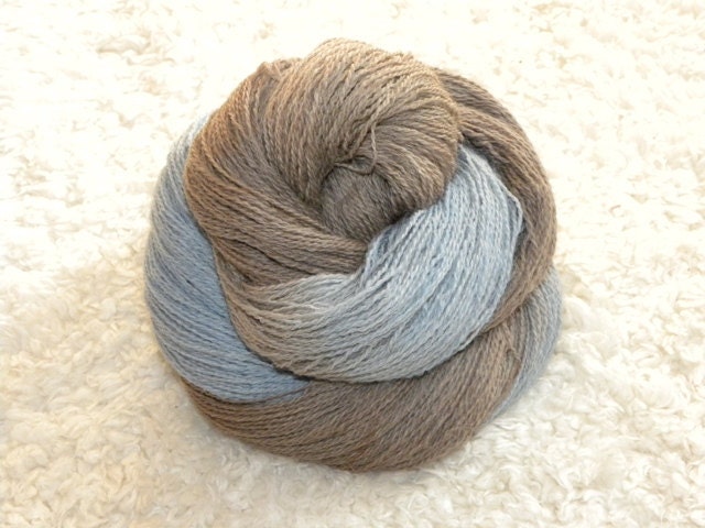 Hand Dyed Yarn, 2 ply lace weight, Suri Alpaca and Merino wool, 610 yards/100g- 'Pottery Barn'