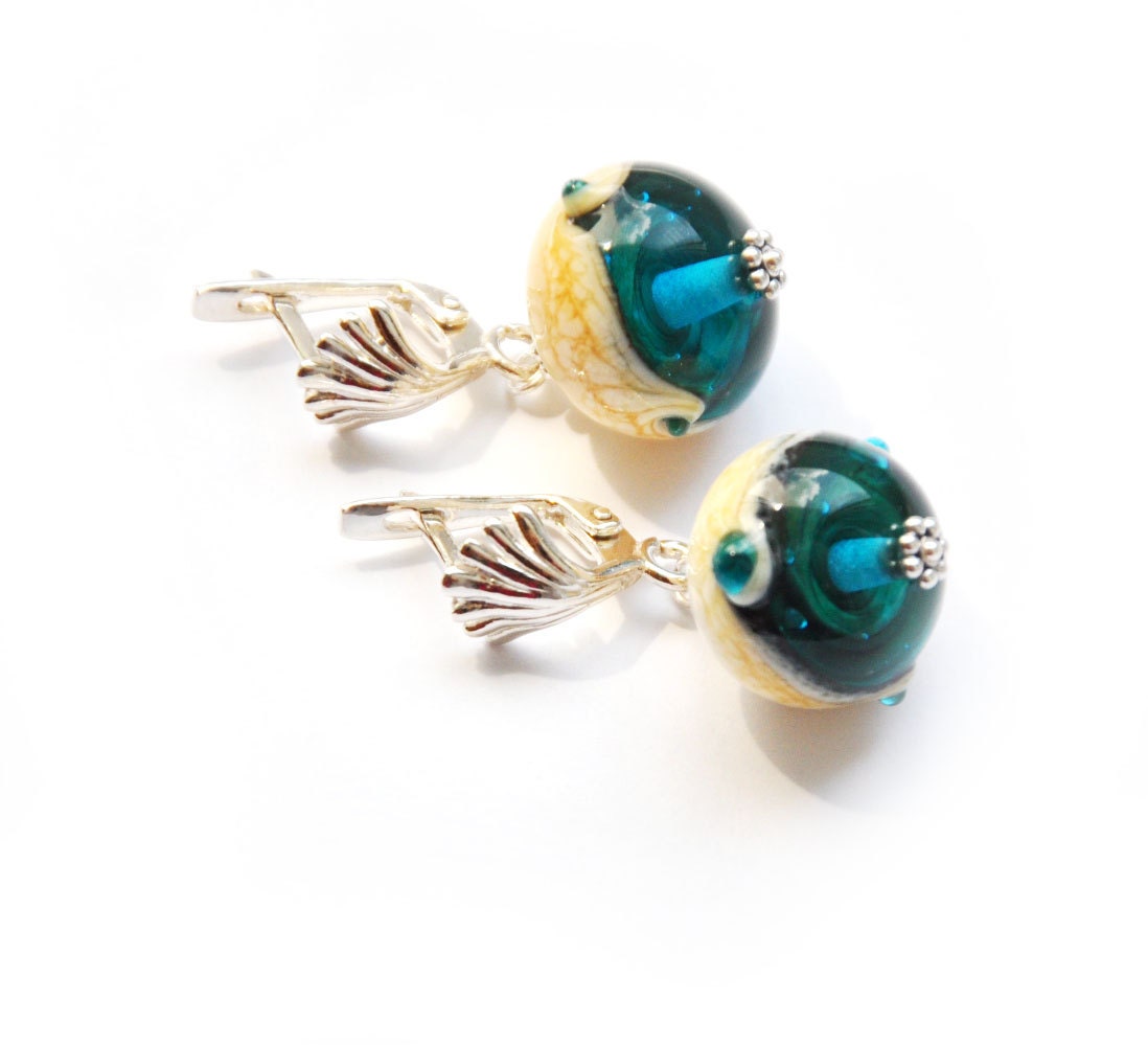 artisan Lampwork handmade glass Earrings silver 925