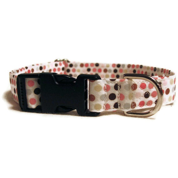 Dog Collar Colored Polka Dots - Adjustable - Medium Size 3/4"