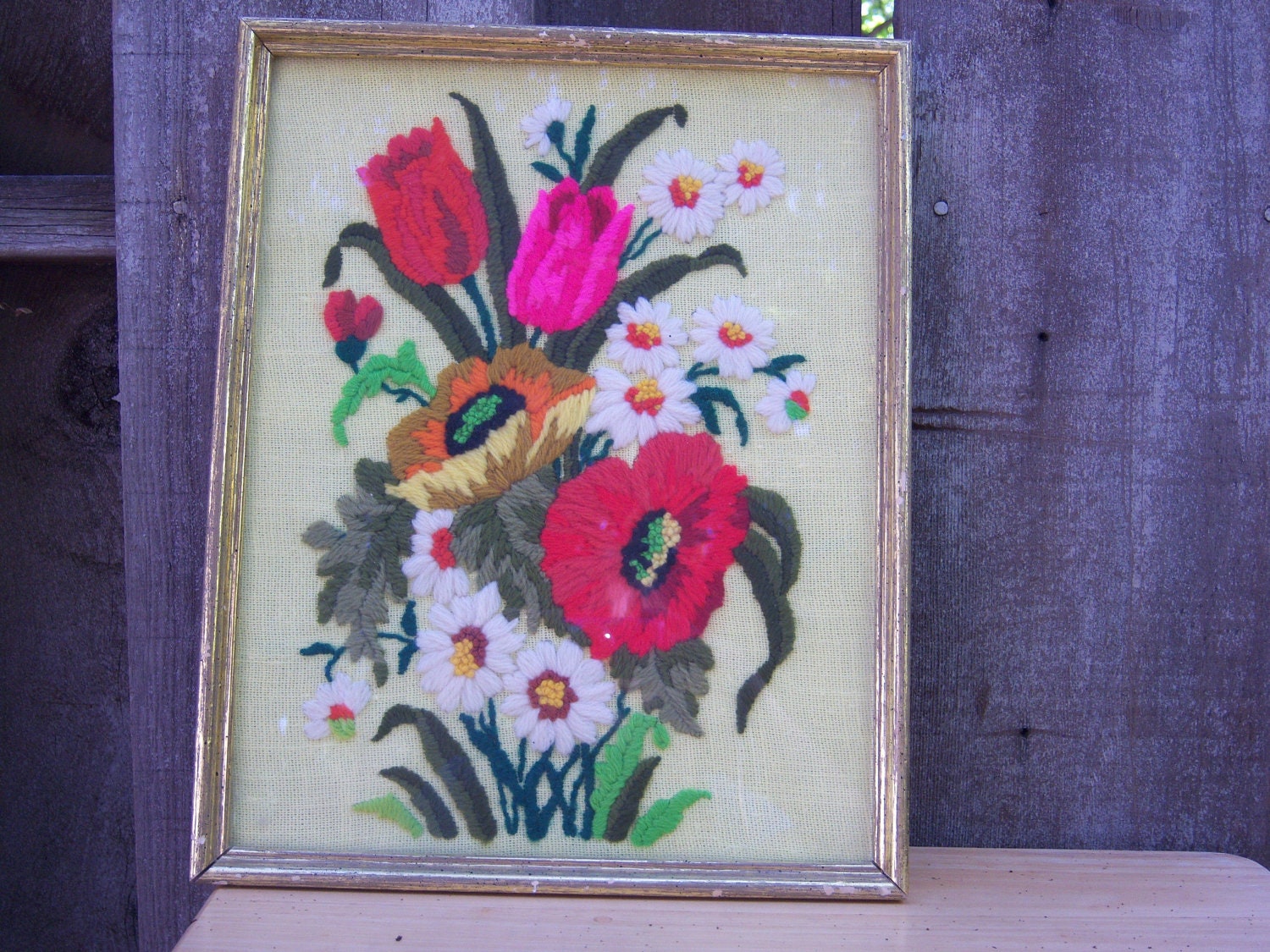 Vintage floral crewel embroidery