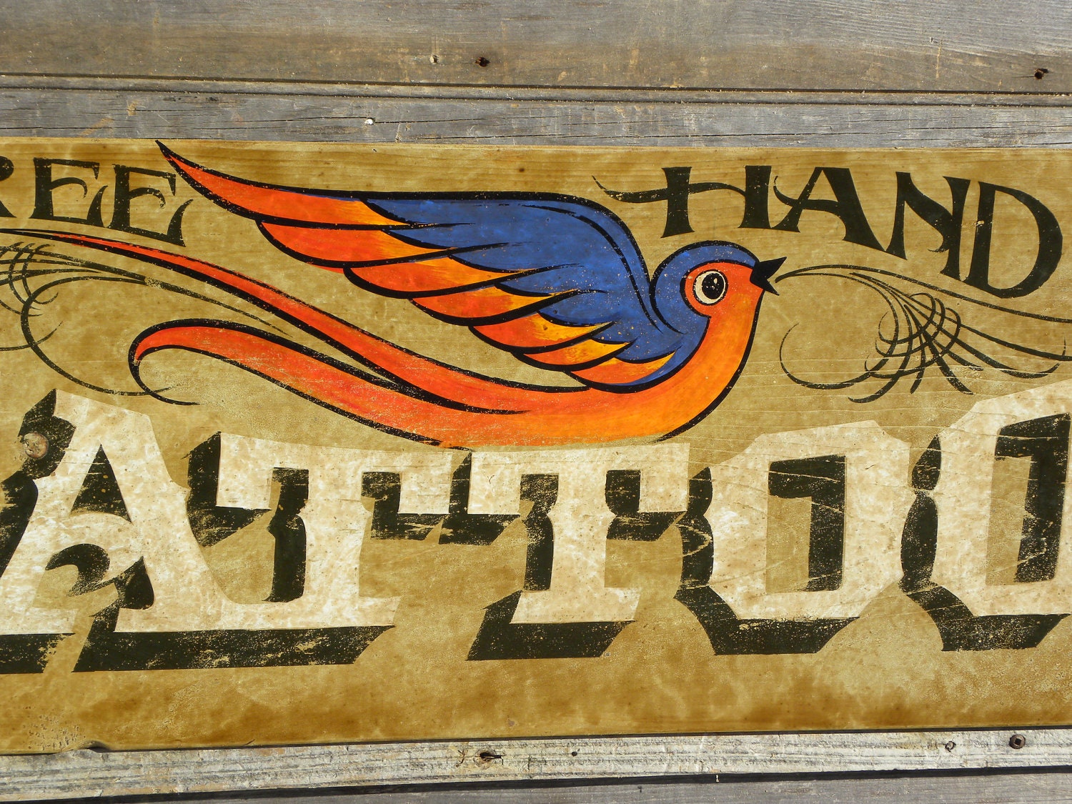 Tattoo Sign hand painted original art wooden by ZekesAntiqueSigns