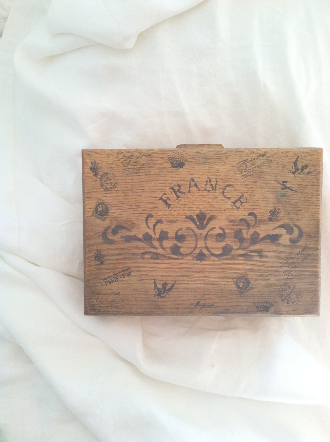 Vintage Farmhouse French Inspired Solid Oak Wood Box