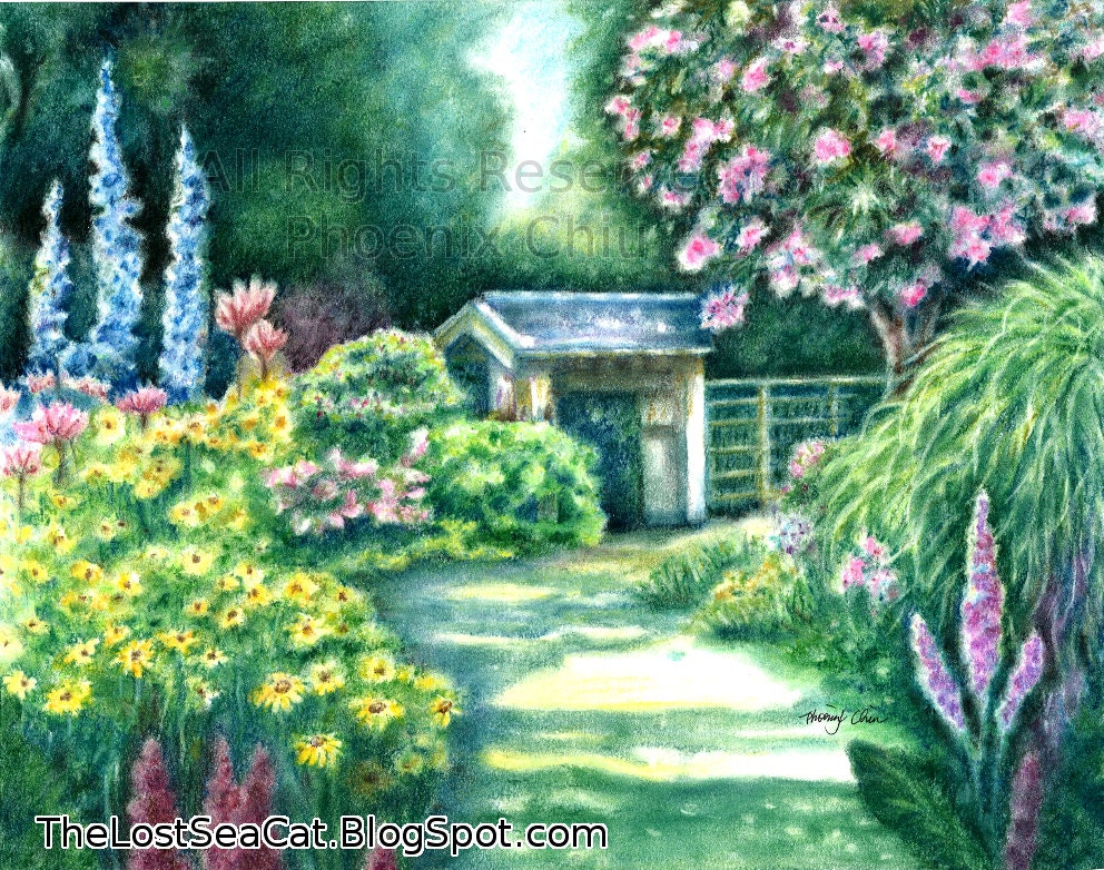 Garden Art -Floral Art -Flower Art - Original Landscape Art - Original Pastel Drawing - Summer Garden