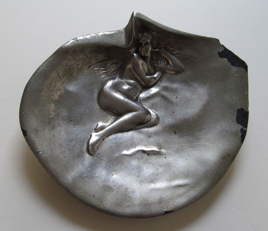 DECO DREAM Luscious Longhaired Sculptural Woman in Relief Chrome Shimmery