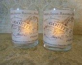 Set of 2 Black and White Paris France Glass Votive Holders With Flamesless Candles