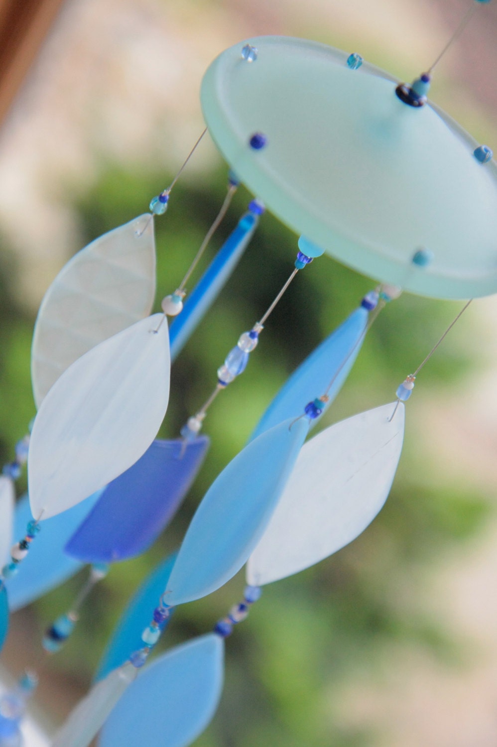 Recycled Glass Wind Chime,Wine Bottle,Beach Glass,Windchime, Wedding,Mobile, Sun Catcher