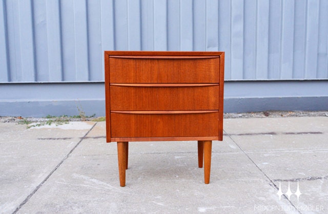 Danish Modern Mid Century Low Three Drawer Teak Chest