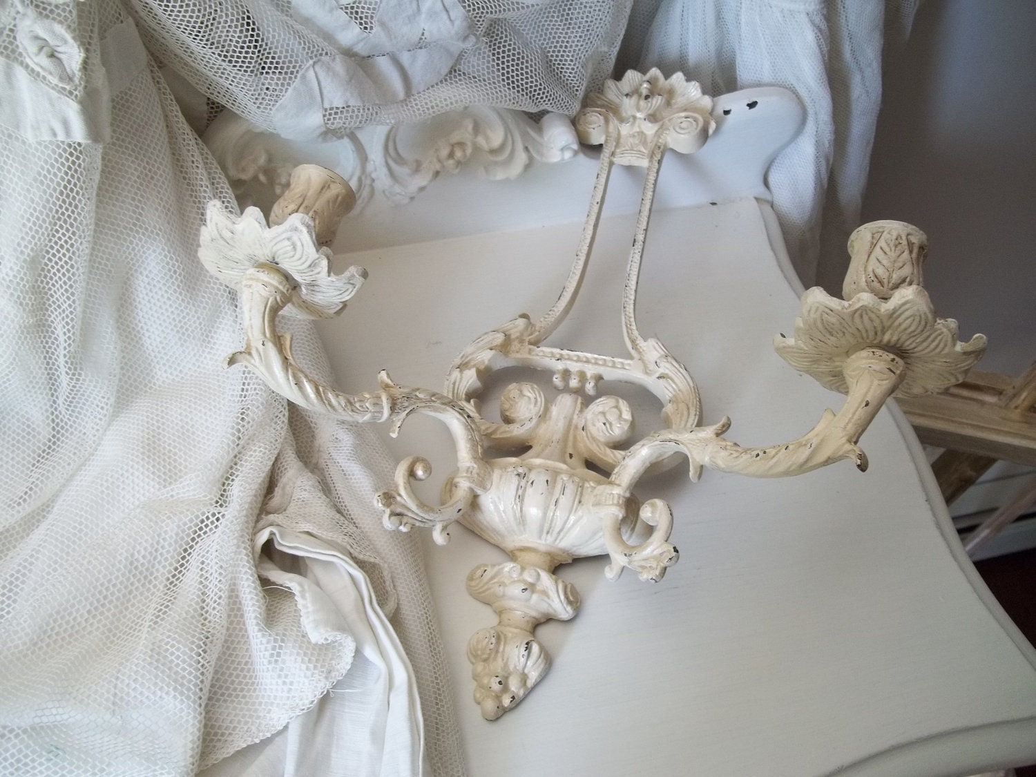 Vintage Shabby Chic Provincial Candle Wall Sconce By Hermina's Cottage