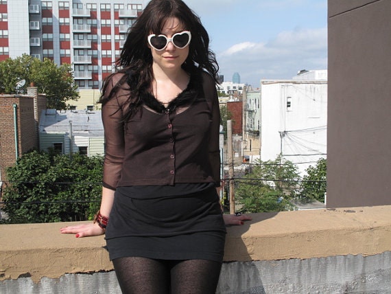 vintage Contempo Casuals 90s Clueless The Craft witch grunge ultra sheer chiffon black goth top grunge hi lo fur collar