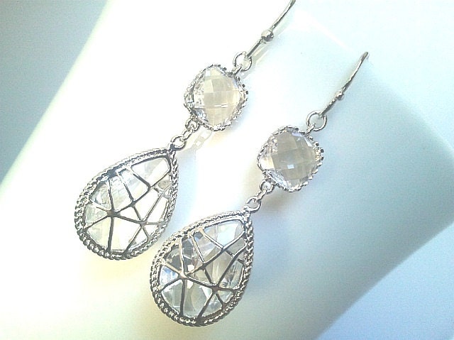 Ice Clear Crystal CooL Drop Earrings - Dangle Earrings,bridesmaid gifts,Wedding Earrings,anniversary gift -SILVER OR GOLD