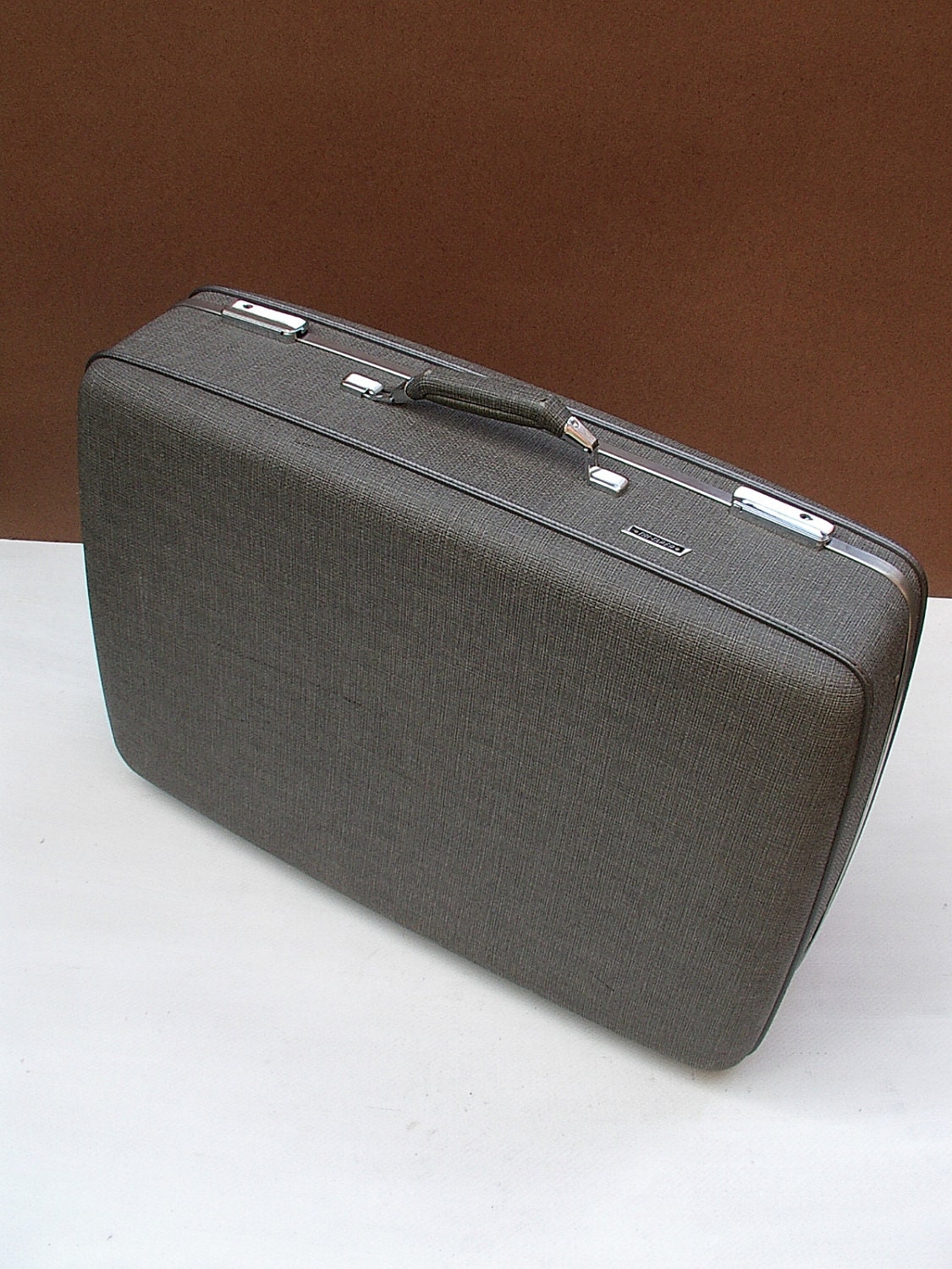 American Tourister Tri-Taper Suitcase Hard Shell Luggage Vinatge Faux Tweed Gray