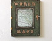 World Maps Steampunk Original Art Decoupage Book Painting