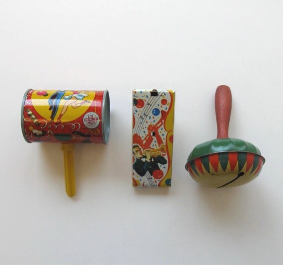 Vintage Tin Toys Retro Noise makers Circa by jewelryandthings2