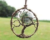 Midwifery Tree of Life Necklace- Antique Brass Tree of Life with Moss Agate- MIdwife, Doula, Birth, Labor Gift