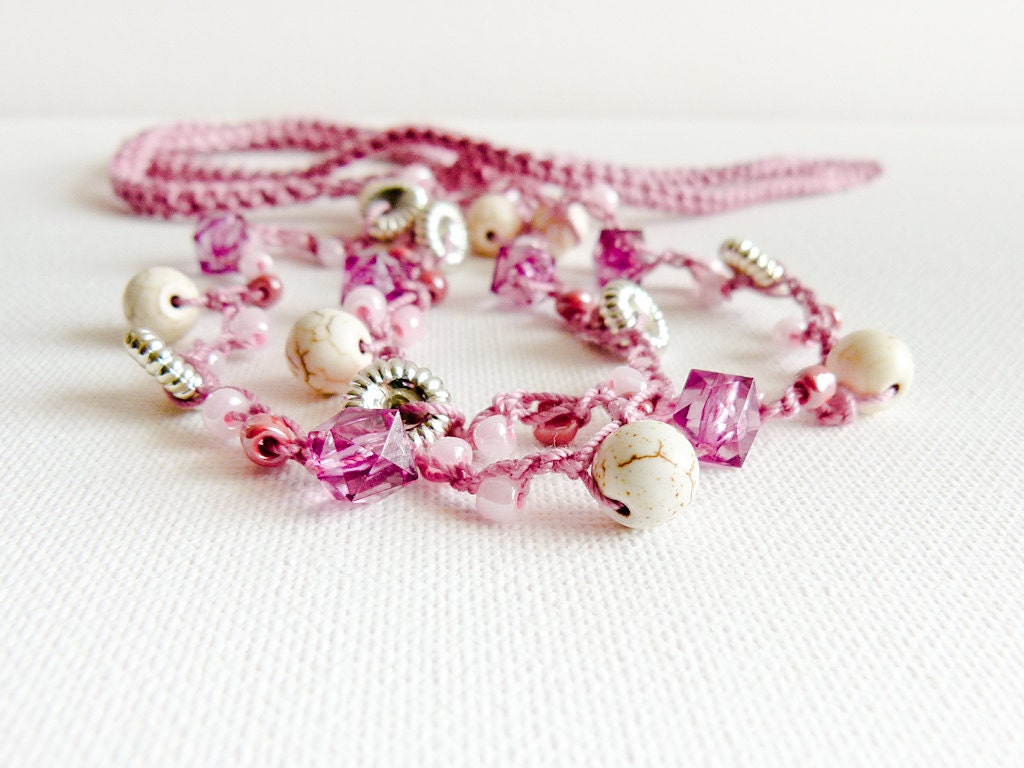 Pink pastel skinny headband bead crochet rope. Spring summer fashion rustic chic avidteam