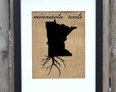 Minnesota Roots Wall Art. Custom Wall Art. Know your roots. Custom State Outline. Burlap Wall Art.