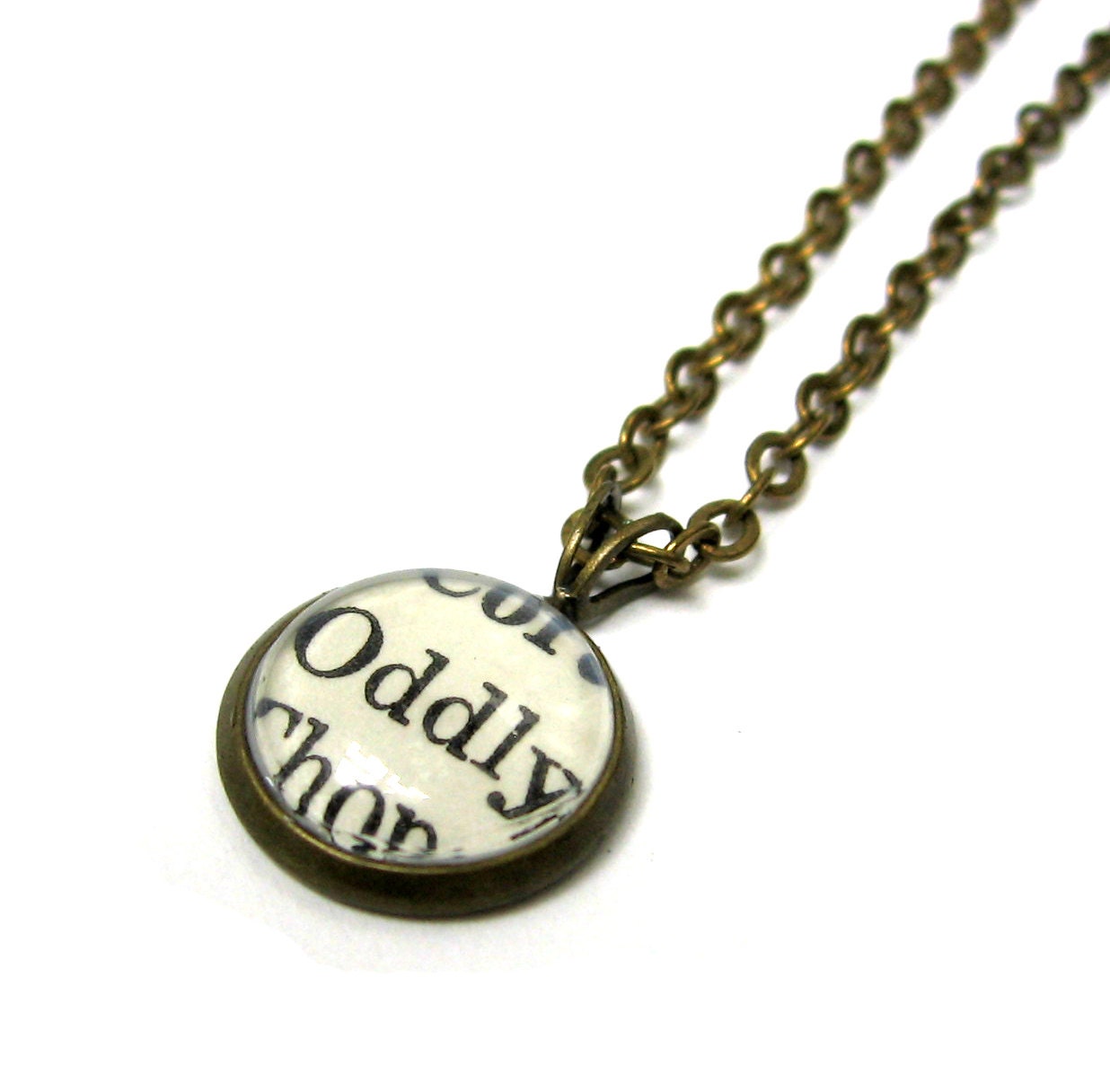 Oddly Odd Word Mini Pendant Brass Setting Library Card Necklace One of a Kind
