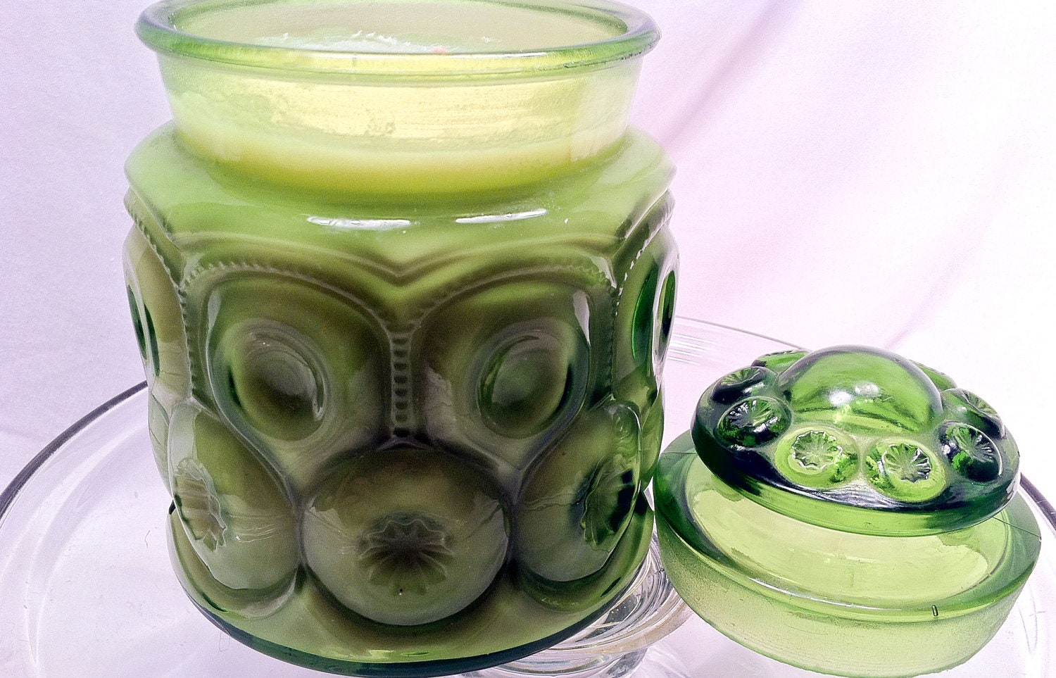 Recycled Kelly Green Quilted Lidded Jar Handmade Scented Soy Candle