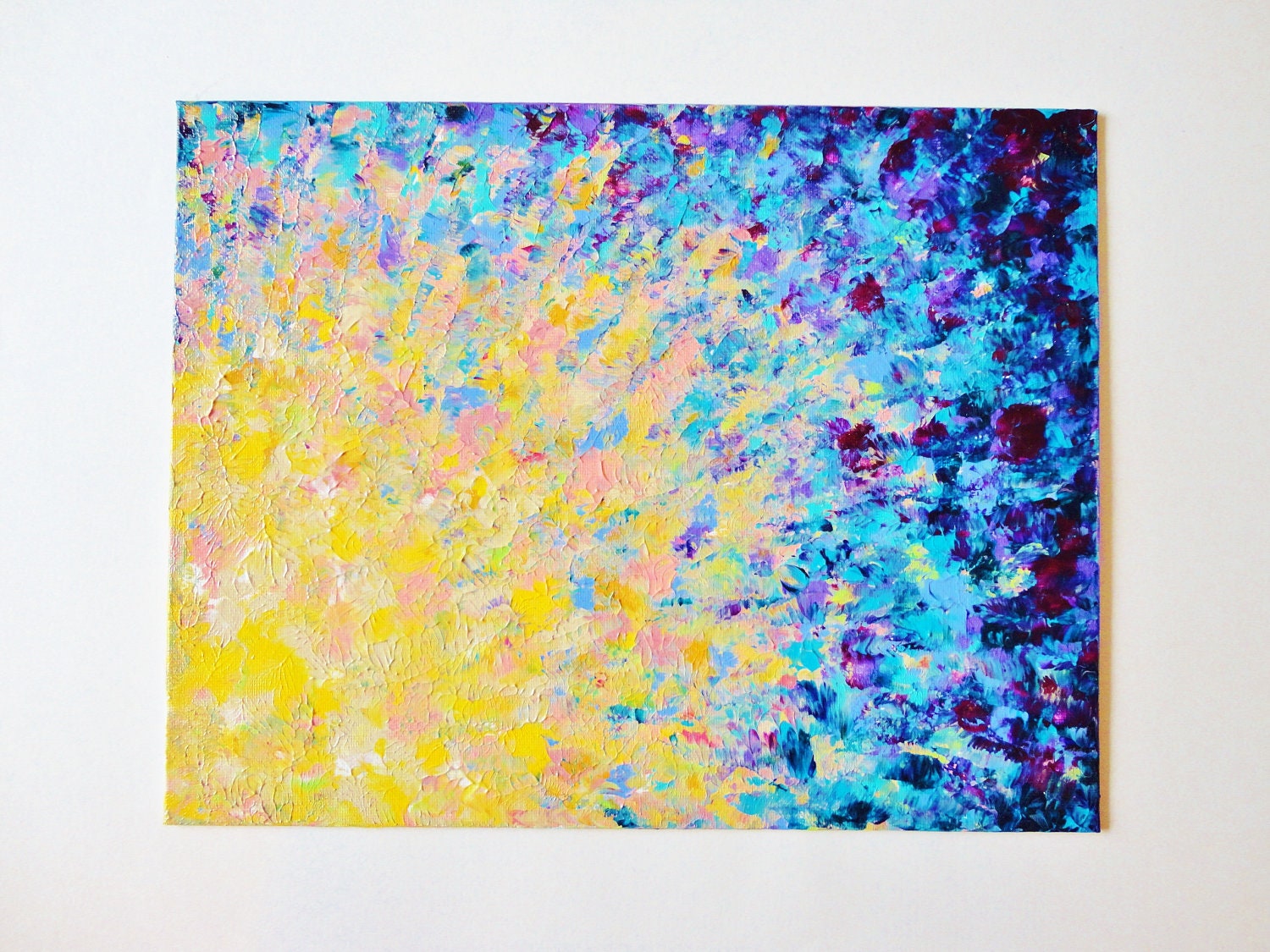 SALE - Beautiful Abstract Acrylic Painting FREE SHIPPING Ocean theme, Water Reflection Sunset Sunrise Artwork Blue, Peach, Pink, Turquoise