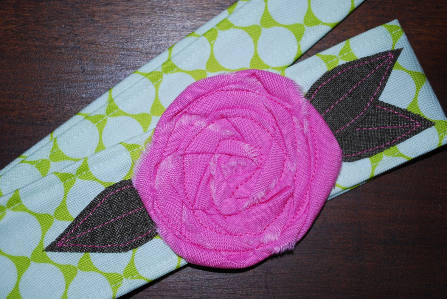 Fabric Flower Headwrap, Headband, Rose, head wrap, hair, covering, lime, pink