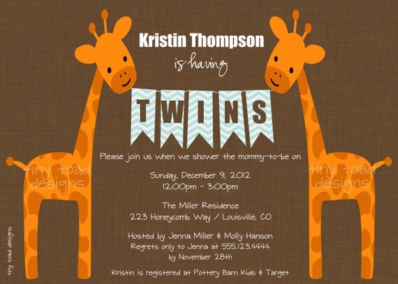 Twins Giraffe Baby Shower Invitations (Boys), DIY Printable, digital ...