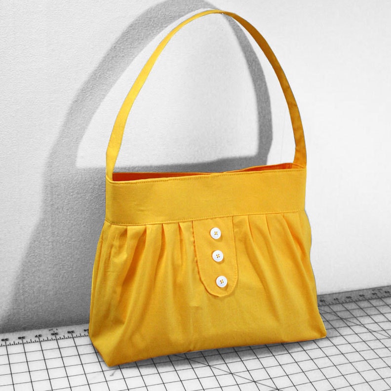 Everyday Bag with Pleats and Buttons in Golden Yellow