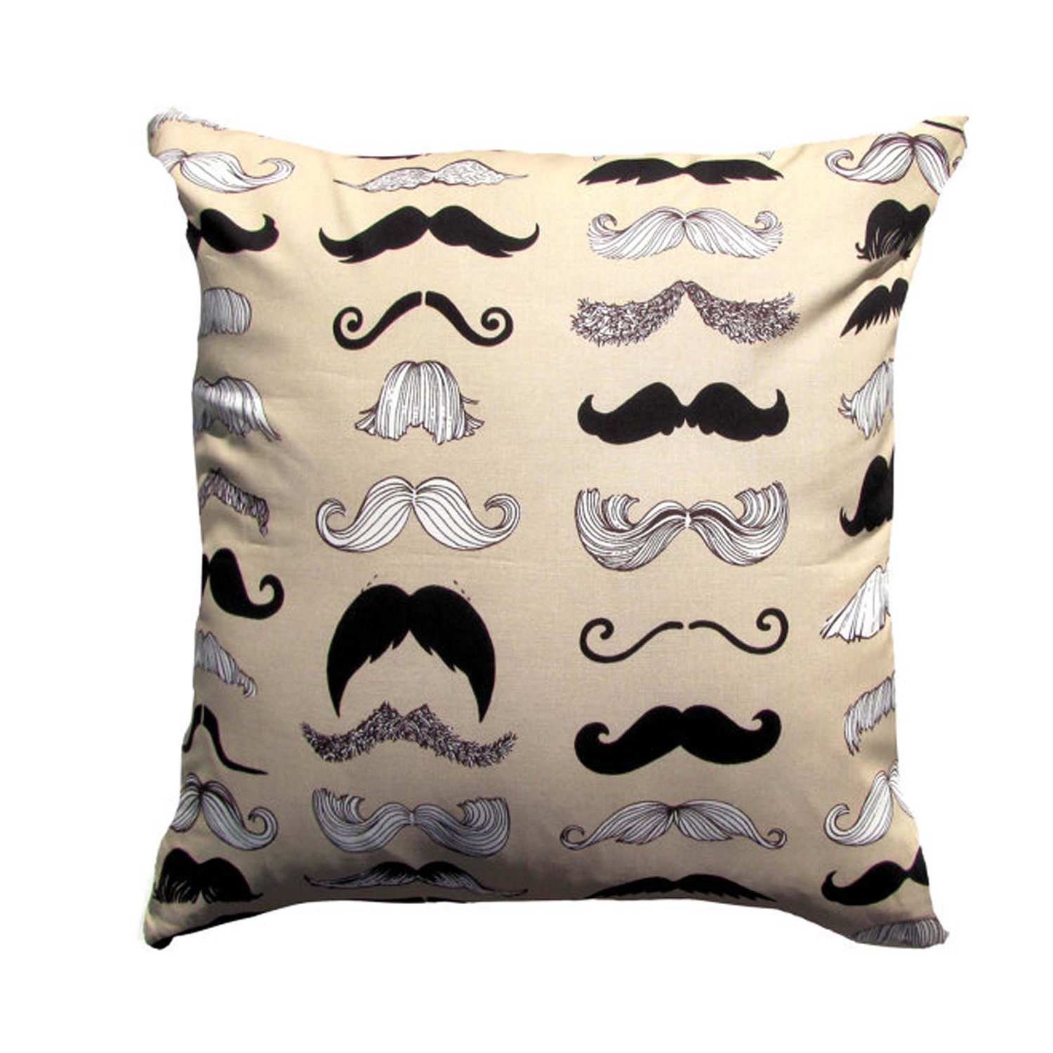 Mustache Pillow Cover Modern Pillow Cover Taupe/White Accent Pillow 16" x 16",17" x 17",18"x 18", and Lumbar Pillows