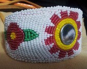 Native Made Flower Design Fully Beaded Cuff Bracelet
