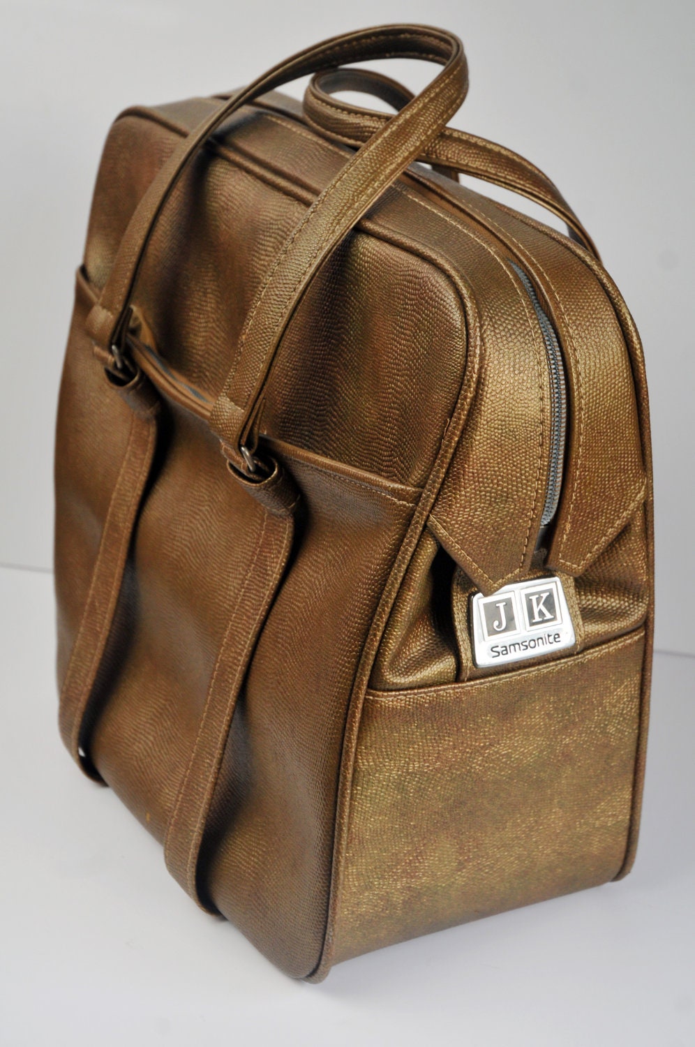 Vintage Samsonite Gold Bag Luggage Bowling Bag Style Mad Men Retro Purse Large 1940s 1950s 1960s