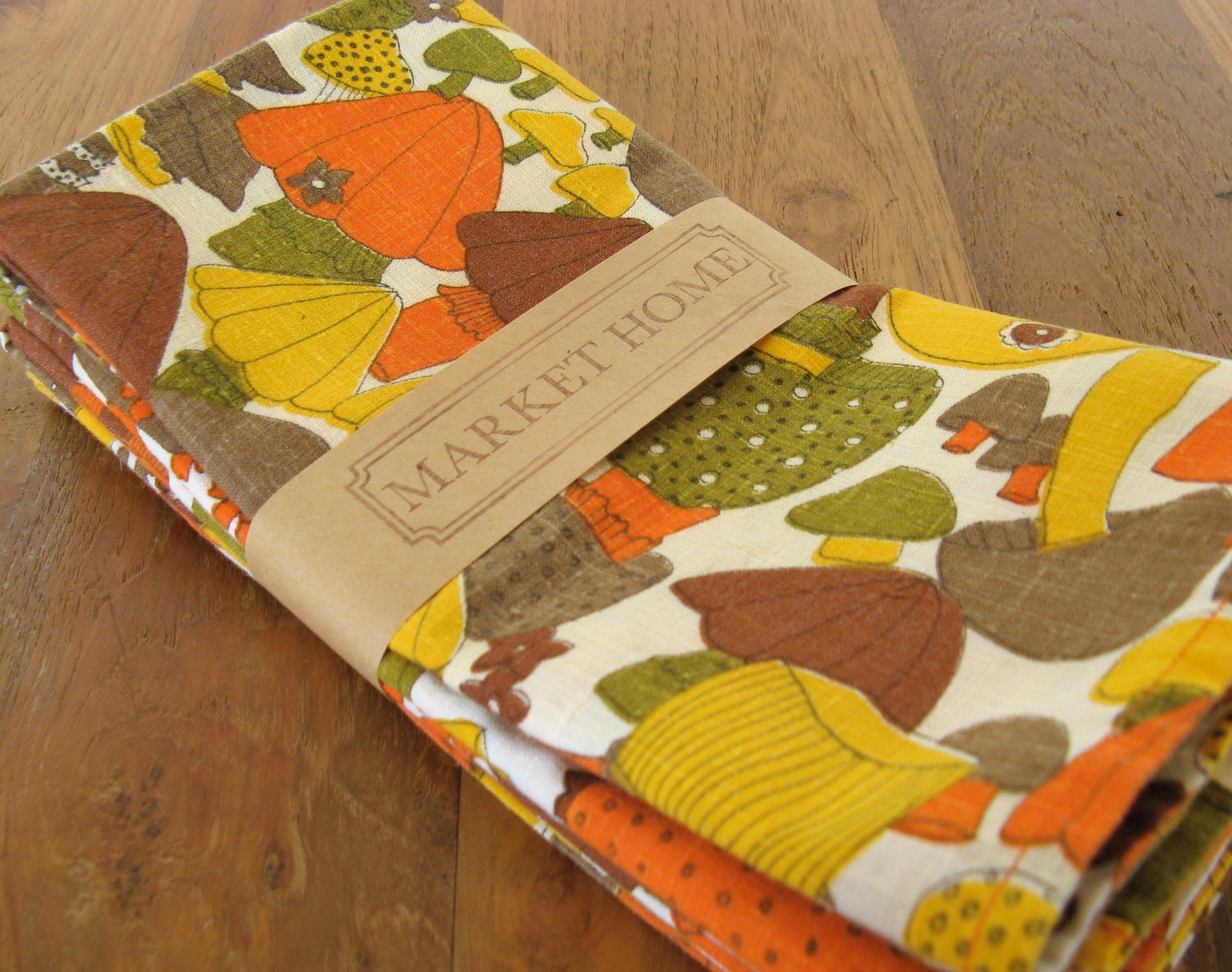 Vintage Mushroom Print Napkins-Set of 4