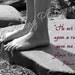 He set my feet upon a rock..."-black & white 5X7 art print- dark raspberry Bible verse-feet standing on a beach rock