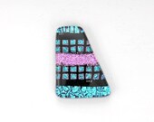 Teal Blue, Pink, and Black Striped Dichroic Glass Pendant Cabochon