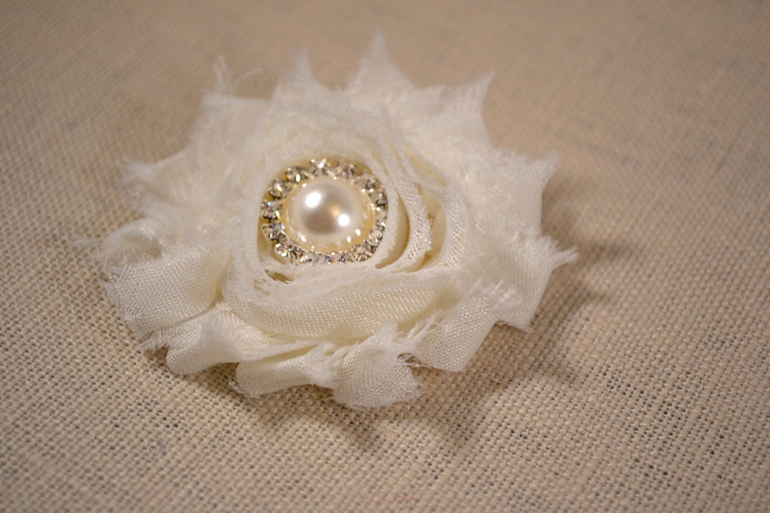 Pearl: Hair Clip with Fabric Flower and Pearl/Rhinestone Center - Flower Girl, Bridesmaid, or Bride