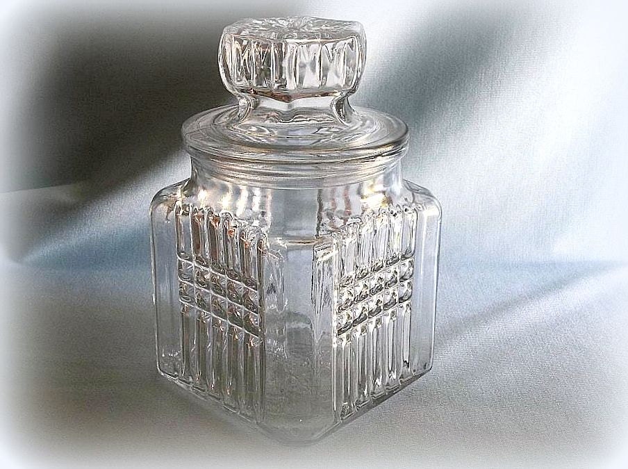 Vintage Apothecary Jar by Koeze, glass canister, glass jar, storage jar, heavy pressed glass,Shabby chic, cottage decor