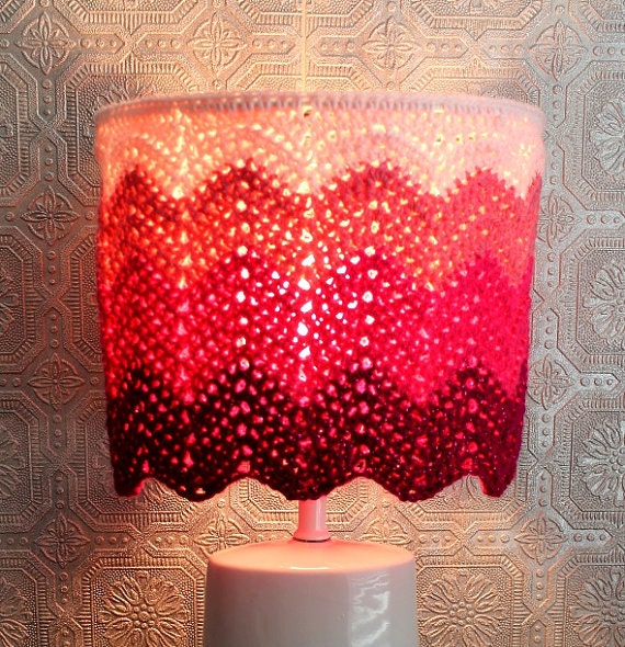 Pink Ombre Lampshade Chevron Magenta Watermelon Crochet Home Decor Unique Housewares Lighting