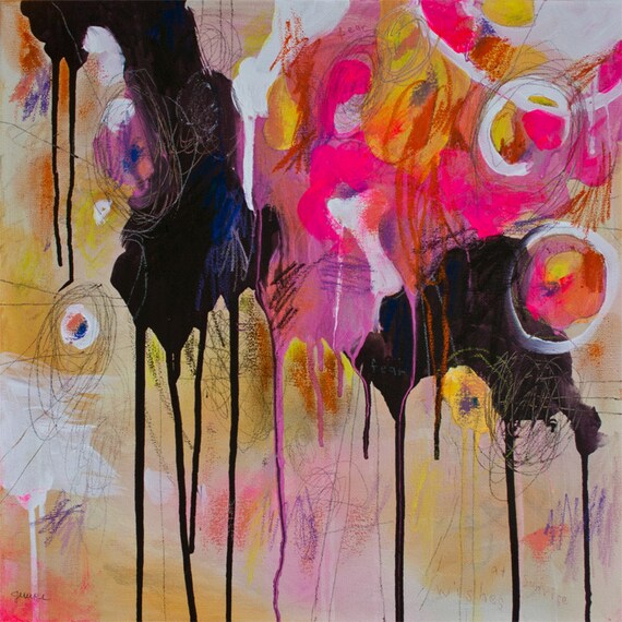Contemporary Modern Mixed Media Abstract Painting Art by JUURI 20 x 20 x .75"