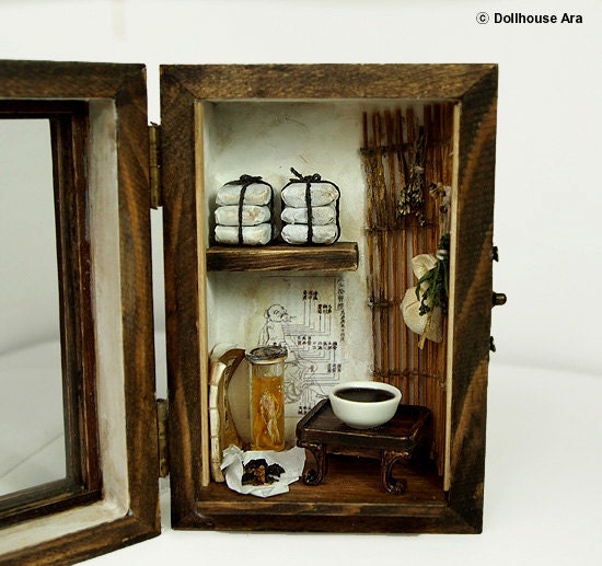 Antique Oriental Herbal medicine, Ginseng liquor, Asian Traditional health tonics- Miniatures