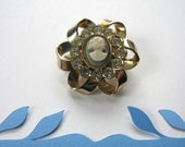Vintage Golden Ribbon Blue Cameo Brooch with Rhinestones - 1950s / Vintage Wedding