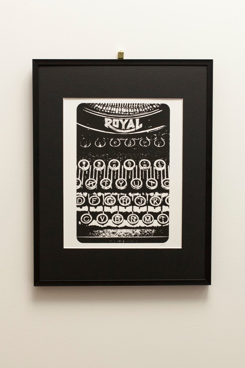 A classic monotone, black and white, Royal typewriter, screen print, in an 11x14 matte.