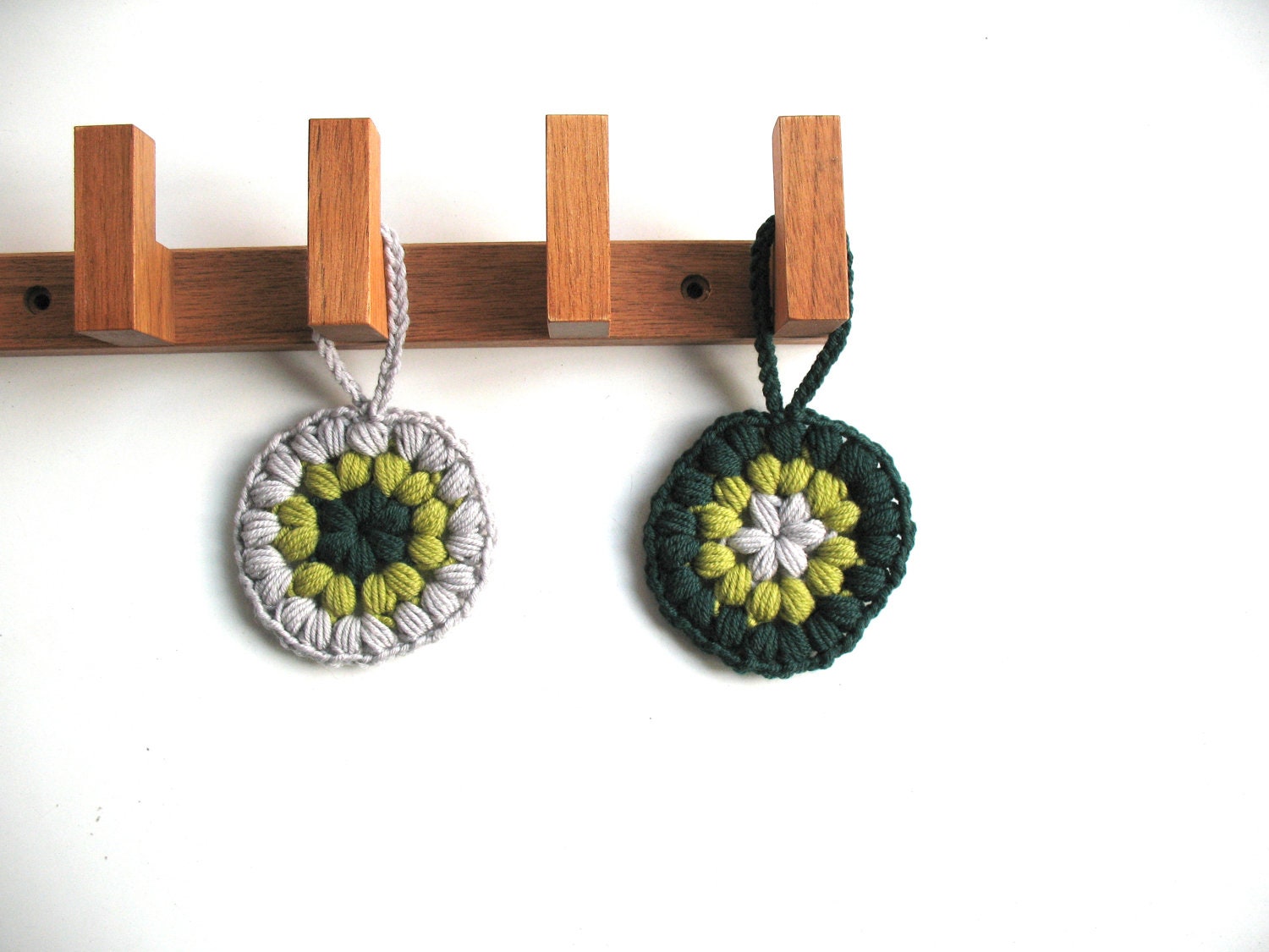 christmas decor - door decoration - pair of hanging flowers - rustic decor - gray, apple green and dark green