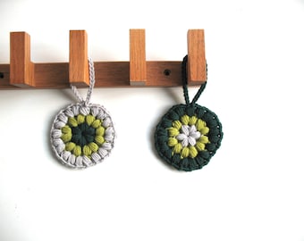 christmas decor - door decoration - pair of hanging flowers - rustic decor - gray, apple green and dark green
