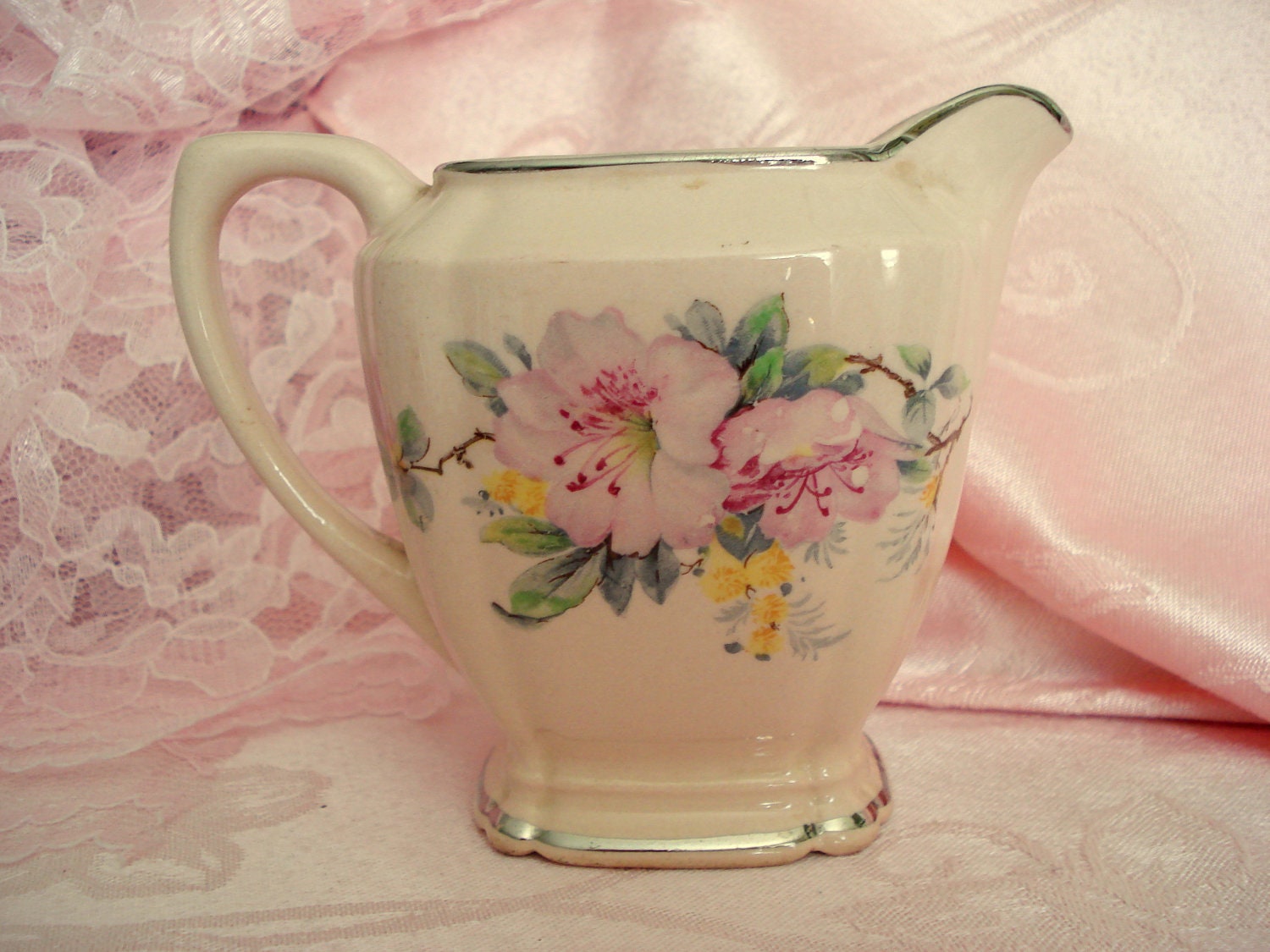 Vintage Pink Creamer Quadro Crooksville China Shabby Cottage Chic