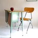 SALE 15% Off. K - 4 Retro Mid Century School Desk and Chair. Turquoise/Teal and Pink. Eames Era.