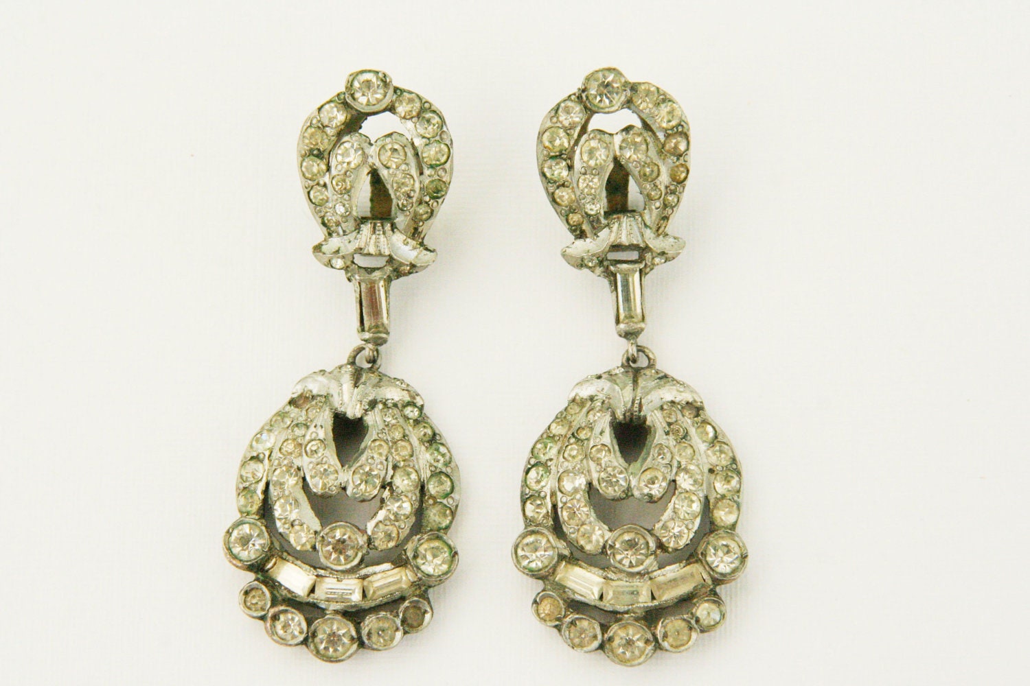 Vintage clip on earrings c.1950s with rhinestones