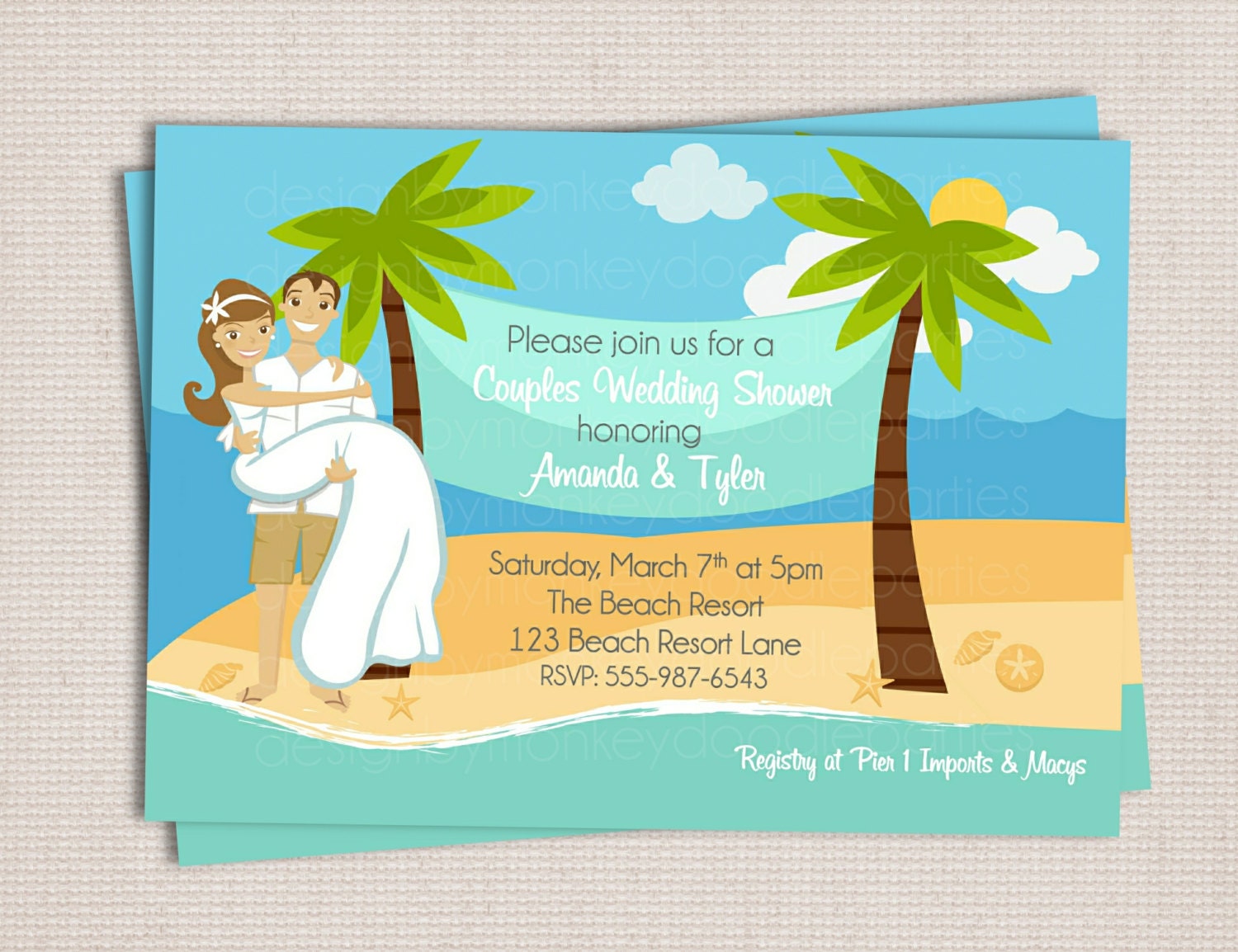 Cute Beach Couple's Wedding Shower Custom Printable Invitation Il_570xn